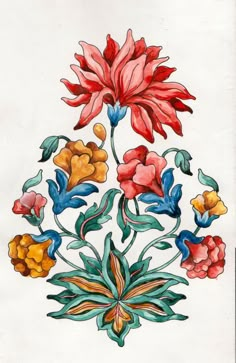 a drawing of flowers on a white paper