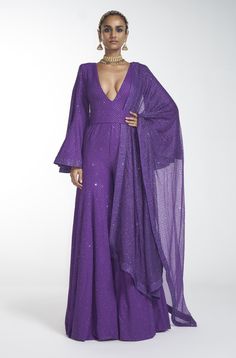 Itrh-Purple Crystal Jumpsuit With Dupatta-INDIASPOPUP.COM