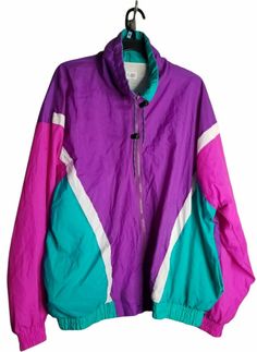 Vintage 1X Retro 80s MARINA BAY Windbreaker Track Suit Jacket Colorblock. Womens 1x, size 14/16. Interior collar stains see photos. Assume that all items were previously owned by a rottweiler who smokes, has a pet cat, and lives in a 100 year old house. Seriously though, we have no idea of the previous life of our products. All items are steam sanitized before shipping which does not always eliminate the prior owners habits. Please launder your item once you receive it- we DO NOT accept returns 1980's Outfits, Colorblock Jacket, Vintage 80s Fashion, Oversized 80s Jacket Outfit, 80s Athletic Fashion, 90s Windbreaker Outfit, 80s Windbreaker Outfit, 80s Clothing, 80s Clothes