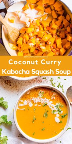 coconut curry kabocha squash soup in a white bowl