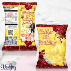 a bag of birthday cake with the label on it and an image of a princess