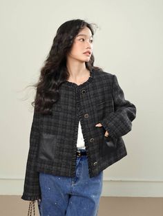 ❤ Jackets Size (cm)     Size Clothes length Shoulder width Bust Hem size Cuff Sleeve Length   S 52 40 104 115 29.4 59   M 53 41 108 119 30 60   L 54 42 112 123 30.6 61     ❤ Skirts Size (cm)     Size Waist Outseam length Hips Hem Circumference   S 68 48 100 146   M 71 48.5 103 149   L 74 49 106 152     ❤ Commodity Details     Brand KUOSE   SPU Jackets:KSS2408016 Skirts:KSI2408010   Size S,M,L   Material KSS2408016:FABRIC: 66.2%POLYESTER(CONTAINS POLYESTER FILM FIBERS) 20.9%SHEEP WOOL 7.4%OTHER F Gray Winter Outerwear With Button Cuffs, Casual Tailored Long Sleeve Outerwear, Black Winter Outerwear With Button Cuffs, Casual Gray Blazer With Buttons, Casual Wool Blazer For Winter, Casual Winter Wool Blazer, Casual Tailored Gray Blazer, Gray Blazer With Pockets For Fall, Black Winter Blazer With Button Cuffs