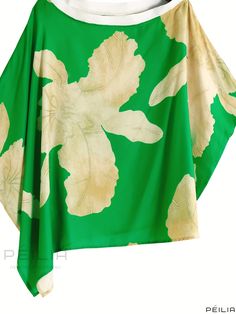 Peilia - Floral Print One Shoulder Asymmetric Cover Up Top: Stylish Green Vacation Style Sun Protection Clothing for Womens Swimwear & Clothing Asymmetrical Green Summer Blouse, Fall Care, Vacation Style, Swimwear Outfit, Autumn Summer, Womens Swimwear, Sun Protection, Types Of Printing, Collar Styles