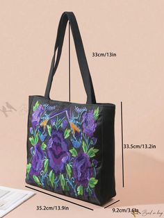 Bird in Bag - Premium Retro Floral Embroidered Tote Bag - Large Capacity Shoulder Bag - Stylish Handbag with Exquisite Flower & Bird Embroidery - Ideal Underarm Bag for Travel and Shopping Rectangular Canvas Bag With Floral Embroidery For Daily Use, Floral Embroidered Tote Shoulder Bag For Daily Use, Rectangular Bag With Floral Embroidery For Daily Use, Embroidered Rectangular Canvas Bag, Embroidered Square Bags For Everyday Use, Embroidered Square Bag For Everyday Use, Rectangular Embroidered Canvas Bag, Square Embroidered Bag For Everyday Use, Square Embroidered Bags For Everyday Use