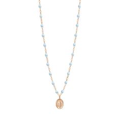 Gigi Clozeau - Madone Charm Classic Gigi Baby Blue necklace, Rose Gold, 16.5 Ancient Symbols, Cute Necklace, Blue Necklace, Rose Gold Necklace, Long Necklace, Or Rose, Baby Blue, Beaded Necklace, Yellow Gold