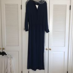 Nwt Vince Gorgeous Flowing Long Dress With Long Cuff Sleeves, Drawstring Gathered Waist, Side Slits, Tab Covered Front Buttons Elegant Blue Midi Dress With Side Slits, Blue V-neck Midi Dress With Side Slits, Elegant Blue Dress With Side Slits, Blue Long Dress With Side Slits, Blue Long Dresses With Side Slits, Long Sleeve Dresses With Side Slits For Daywear, Blue Long Maxi Dress For Formal Occasions, Long Sleeve Dress With Side Slits For Work, Blue Maxi Dress For Work