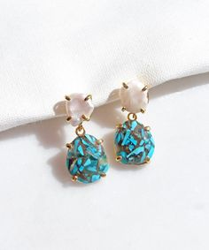 14K Gold Plated Baroque Pearl Mosaic Turquoise Drop Earrings These beautiful earrings made with baroque pearls and turquoise shards that were bonded together with sparkly epoxy. They are a perfect and unique addition to every crystal lovers' look. Their romantic design will take you from day to night and will complement your casual or more dressy outfits. We are sure that they will bring you compliments here and there. They are also a great gift for yourself or for your loved ones whom you like Turquoise Dangle Earrings With Gemstone Accents, Turquoise Teardrop Pearl Drop Earrings, Blue Pearl Drop Bohemian Earrings, Bohemian Turquoise Earrings With Gemstone Accents, Blue Bohemian Pearl Drop Earrings, Turquoise Drop Earrings With Gemstone Accents, Turquoise Gemstone Drop Earrings, Blue Bohemian Earrings With Gemstone Accents, December Birthstone Jewelry