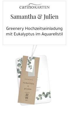 the tag is attached to an item with greenery on it