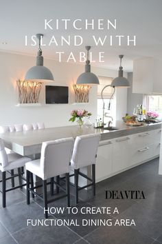 the kitchen island with table is shown in this ad for deatta's functional dining area