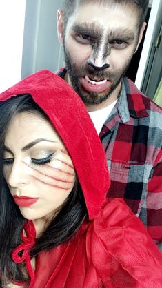 Creepy Red Riding Hood Costume, Scary Little Red Riding Hood Costume, Little Red Riding Hood Couple Costume, Red Riding Hood Costume Makeup, Red Cape Costume Ideas, Red Riding Hood Makeup Halloween, Little Red Riding Hood Costume Couple, Red Riding Hood And Wolf Costume Couple, Little Red Riding Hood Makeup