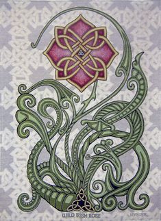 an intricately designed artwork with flowers and swirls on white paper, in the style of celtic art