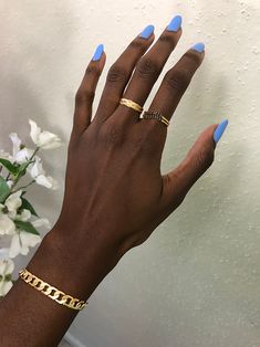 gold plated thin curved stack ring Two Color Nails On Each Hand, Cute Nail Colours, Two Colored Nails, Cute Nail Styles, Unique Nail Colors, Single Color Nails, Dark Skin Nails, Solid Nail Colors, Nails On Black Skin