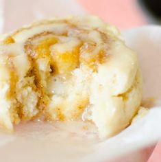 a close up of a pastry on a napkin