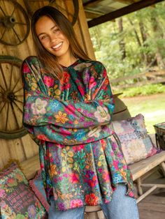 Cozy Blanket Hoodie - Rainbow Garden Black-view 1 Cozy Multicolor Sweater For Loungewear, Cozy Multicolor Hoodie For Spring, Multicolor Hoodie For Loungewear In Fall, Multicolor Hoodie For Fall Loungewear, Cozy Multicolor Long Sleeve Poncho, Cozy Long Sleeve Poncho For Loungewear, Rainbow Garden, Take It Off, Blanket Hoodie