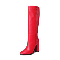 Shop Red Round Toe Heeled Dress Mid Calf Boots Knee High Boot color Red for  with worldwide Free shipping & Free return. Dancing Club, Boots Knee High, High Heel Boots Knee, Round Toe Heels, Boots Knee, Mid Dresses, Calf Boots, Mid Calf Boots, Shoe Size Chart