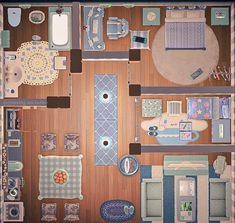 an overhead view of a living room and kitchen area in a doll's house