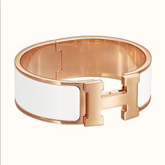 Herms Clic Clac H Bracelet In Rose Gold And White. In Great Condition. Willing To Negotiate, Submit Your Best Offer! H Bracelet, Hermes Jewelry, Womens Jewelry Bracelets, Color White, Rose Gold, Women Jewelry, Collage, Bracelet, Gold