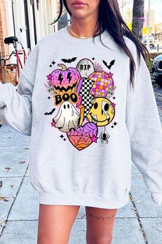 Retro Halloween Graphic Fleece Sweatshirts.Unisex Crew Neck Long Sleeve Sweaters Knits.Crafted from premium materials, tailored to your lifestyle, ensuring a comfortable fit for any occasion.Family Group Uniforms Birthday Party Gift Concert Festival Events.High Quality Direct To Film Printed Graphic Design.50%COTTON,50%POLYESTERNICARAGUAMade In: Nicaragua Cute Fall Streetwear Tops, Cute Sweater For Fall Streetwear, Fun Fall Tops With Cartoon Print, Multicolor Graphic Print Fall Sweatshirt, White Fun Sweater For Fall, Pink Graphic Print Sweater For Fall, Fun White Sweater For Fall, Pink Graphic Print Fall Sweater, Pink Tops With Cartoon Print For Fall