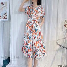 Elegant Asymmetrical Neckline Dress with Long Sleeves and Floral Print Asymmetrical Neckline Dress, Long Sleeve Shift Dress, Neckline Dress, Asymmetrical Neckline, Dress With Long Sleeves, Embroidered Details, Sleeveless Jumpsuits, Sleeve Detail, Types Of Skirts