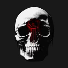 a skull with red eyes and blood dripping down it's face, on a black background