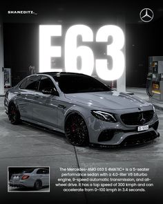 the mercedes - amg e63 sedan is shown in this ad