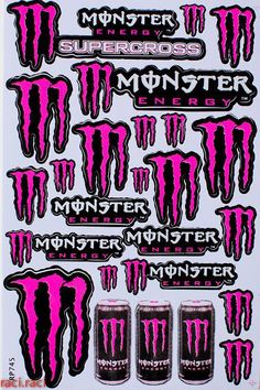 monster stickers are shown in pink and black