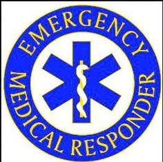 the emergency medical response logo is shown in blue and gold colors with an emt symbol on it