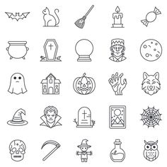 halloween icons are shown in black and white