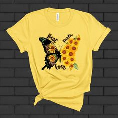 Mothers Day tshirt, Butterfly tshirt, Sunflower tshirt, Mom tshirt, Mothers Day shirt, Gift for her, Gift for mom by TheDigitalXpressions on Etsy Yellow Graphic Print T-shirt As Gift, Gift Yellow Graphic Print T-shirt, Yellow Graphic Print T-shirt For Gift, Casual Soft-washed T-shirt Gift, Casual Yellow T-shirt As A Gift, Sunflower Tshirt, Butterfly Tshirt, Momma Shirts, Butterfly T Shirt