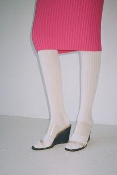 Fine-gauge ribbed knit tights. Sheer and not at all bulky like a typical knit tight, a perfect multi-season layer. Contrasting elastic waistband with 'GIU GIU' woven in tonal jacquard. Fabric is 25% nylon and 75% cotton. *this item is ONE SIZE Tiara is 5'6", bust 32", waist 26", hip 36". Knit Tights, New Paris, A Typical, Jacquard Fabric, Tiara, Ribbed Knit, Original Designs, Bleach, Tights