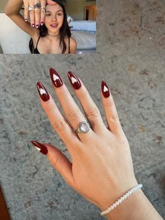 Olivia Rodrigo Inspired Nails Etsy Maroon Heart Nails, Guts Nails Olivia Rodrigo, Olivia Rodrigo Nail Inspo Guts, Guts Nails, Olivia Rodrigo Nails, Nails Dainty, Dainty Nails, Nails Charm, Nails Pearl