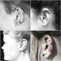 four pictures of different types of ear piercings