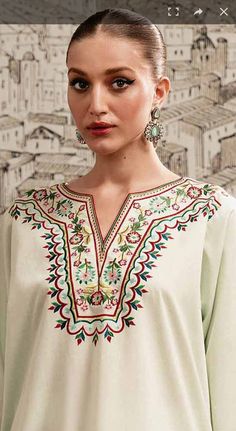 Kashmiri Kurta, Crochet Dupatta, Woolen Embroidery, Long Kurti Patterns, Dupatta Lace, Winter Embroidery