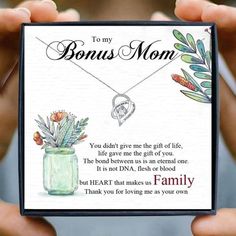 Bonus Mom Necklace Family Gifts To the world you are a mother, to us you are the world. A mom truly is a treasure to behold. Show her how much she means to you with this symbolic necklace on a special card. This elegant pierced tree pendant has so much meaning behind it, and will remind her of the beautiful family she's created. A perfect birthday or Mothers Day gift for an amazing mama from children. Also a wonderful present from stepchildren to stepmom. Celebrate the special bond between a mot Girly Necklace, Interlocking Circle Necklace, Sister In Law Gifts, Meaningful Necklace, Bonus Mom, Sister Necklace, Daughter Jewelry, Symbol Necklace, Crystal Pendant Necklace