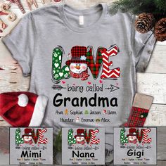 Love being called Grandma snowman christmas Shirt If you looking for a personalized t-shirt to show your love to your family, it's will be best choice. Our Classic T-Shirt serves as the perfect short-sleeved shirt for your unique, funny, or personalized designs. Features such as a lay flat collar and a classic unisex cut will make this your new favorite t-shirt. Brand: Gildan Heavy weight fabric Classic unisex makes this an easy fit Size up if you want something roomier Our shirts include: - Spo Snowman With Hat, Call Grandma, Grandma Shirt, Merry Christmas Santa, Grandma Shirts, Hat Scarf, Personalized Clothes, Snowman Christmas, Cute Snowman