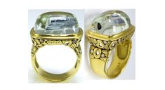 Šepkus R-103M Aquamarine with Tourmaline Inclusion Ring Alex Sepkus, Rock Hounding, Beer Steins, Men's Jewelry, Deep Green, Antique Gold, Aquamarine