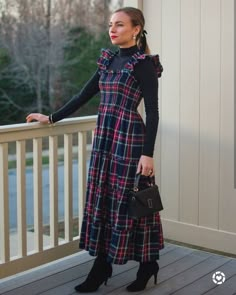 Nap Dress Outfit Winter, Hill House Nap Dress Winter, Long Plaid Dress Outfit, Nap Dress Winter, Plaid Holiday Dress, Winter House Dress, Nap Dress Styling, Legal Outfits, Hill House Nap Dress