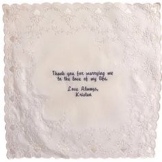 Poem Embroidered Bridal Lace Hankie - Personalized Elegant Wedding Handkerchiefs With Embroidered Border, White Embroidered Text Handkerchief Wedding Gift, White Embroidered Handkerchiefs For Special Events, Elegant Embroidered Handkerchiefs For Bridal Shower, Embroidered Lace Handkerchiefs For Wedding, Wedding Embroidered Cream Handkerchiefs, Embroidered Cream Handkerchiefs For Wedding, All Over Embroidery, Blank Slate