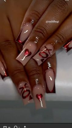 @anailaddictt Special Occasion Nails, Cute Red Nails, Fur Nails, Rap Music Playlist, Nail Stamping Ideas, Occasion Nails, Vday Nails, February Nails