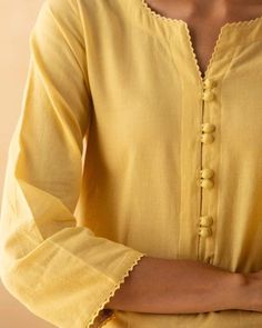 Yellow Kurti Neck Design, Yellow Cotton Kurti Design, Yellow Kurta Designs Women, Fabindia Kurta Woman Cotton, Neck Line Design Patterns, Cotton Suit Neck Designs Indian, Fabindia Kurta Woman, Kurta Designs Women Cotton, Yellow Kurta Woman