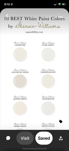 the best white paint colors by sheryln williams on an iphone screen with text overlay