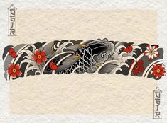 Japanese Fish Tattoo, Traditional Tattoo Stencils, Japanese Leg Tattoo, Half Sleeve Tattoo Stencils, Band Tattoos For Men, Samurai Tattoo Design, Band Tattoo Designs, Armband Tattoo Design, Maori Tattoo Designs