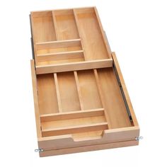 an open drawer with drawers on the bottom and one in the middle, is shown against a white background