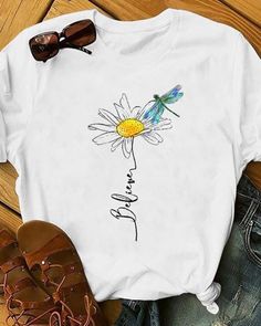 Women Casual Short Sleeve Printed Shirts & Tops Daisy Print, Round Neck Tops, Printed Sleeves, Plus Size Blouses, Shirt Sale, Cotton Tops, Printed Shorts, Printed Shirts, Shirts Tops