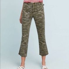 Nwt Anthropologie Camo Pants Slight Boot Cut Flare And Crop Camo Print Size 27 ~ Anthro, Camouflage, Cargo, Military, Cropped, Utility Casual Mid-rise Camouflage Bottoms, Casual Camouflage Mid-rise Bottoms, Military Camouflage Bottoms For Spring, Military Camouflage Straight Leg Pants, Fitted Camouflage Military Pants, Burgundy Trousers, Military Camouflage Bottoms With Relaxed Fit, Spring Military Camouflage Pants, Velvet Joggers