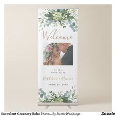 Succulent Greenery Boho Photo Wedding Welcome Sign Emerald Green Weddings, Retractable Banner, Garden Watercolor, Bohemian Flowers, Summer Bouquet, Succulent Wedding, Wedding Banner, Eucalyptus Wedding, Personalised Wedding Invitations