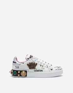 These Dolce & Gabbana Portofino sneakers feature a calfskin upper with printed pattern and detailed embroidery crown patch studded appliqué bejeweled spoiler. The is optimized for ventilation equipped an ultra-cushioned insole lasting comfort. Embroidery Crown, Pink Nike Shoes, Detailed Embroidery, Leg Work, Pink Nikes, Dolce & Gabbana, Shoes Trainers, Golden Goose Sneaker, Card Wallet