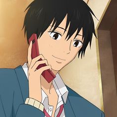 an anime character talking on a cell phone