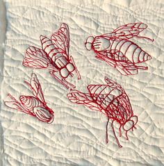 Contemporary Textiles, Red Thread, Thread Painting, Textile Crafts, Insect Art, Needle Art