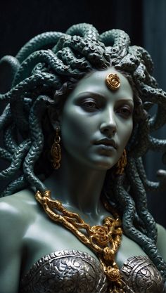 a woman with dreadlocks on her head is wearing gold jewelry and an elaborate necklace